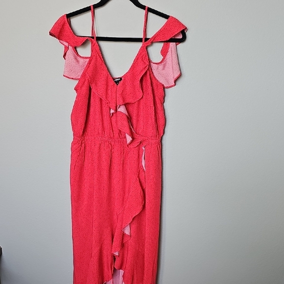 Express Flutter Sleeve Red Polka Dot High Low Ruffle Feminine Summer Dress XL - Picture 1 of 13